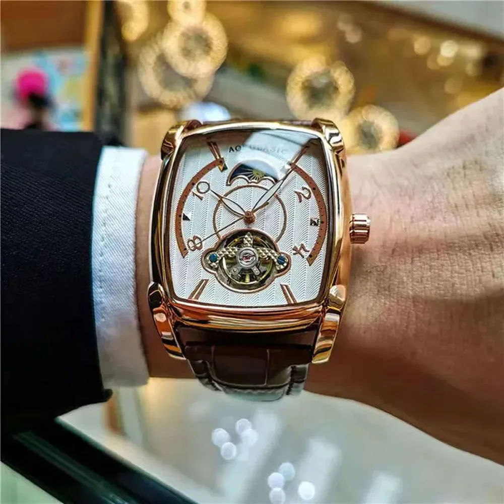 

AOKULASIC Reloj Hombre Mechanical Watch Men's Automatic Watch Men's Brand Leather Waterproof Clock Montre Homme 2024