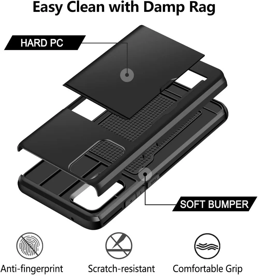 For Samsung Galaxy S20 S21 Plus Note20 Ultra FE 5G Case with Card Holder Hard Back Protective Cover