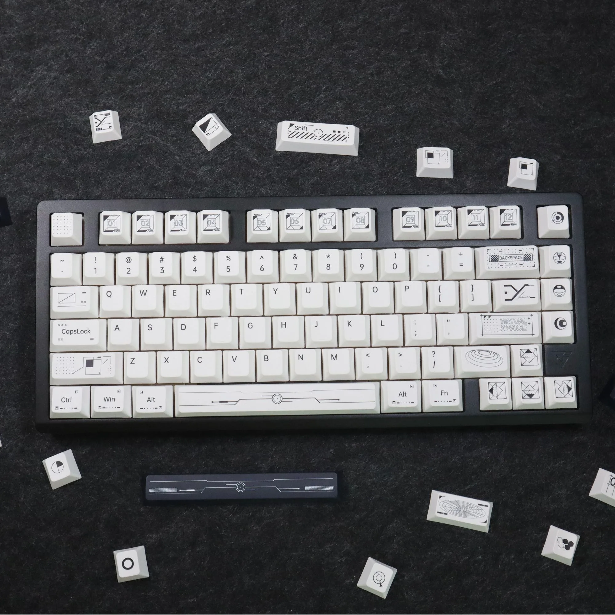 

Virtual Space Theme Keycaps 139 Keys PBT Dye Sub Cherry Profile Custom Keycap for 68/75/84/104/108 MX Mechanical Keyboard