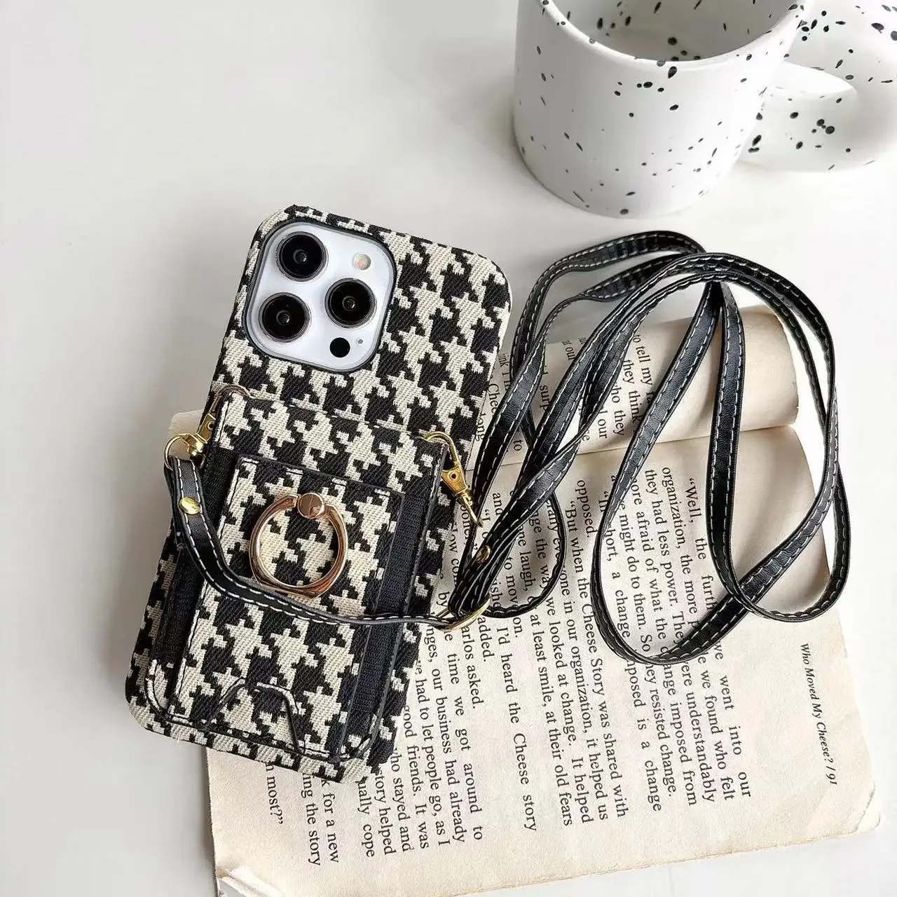 

Luxury Retro Houndstooth Long Leather Wallet Phone Case for iPhone 16 Pro,15,14,13,12 Pro Max - All-Inclusive Protection