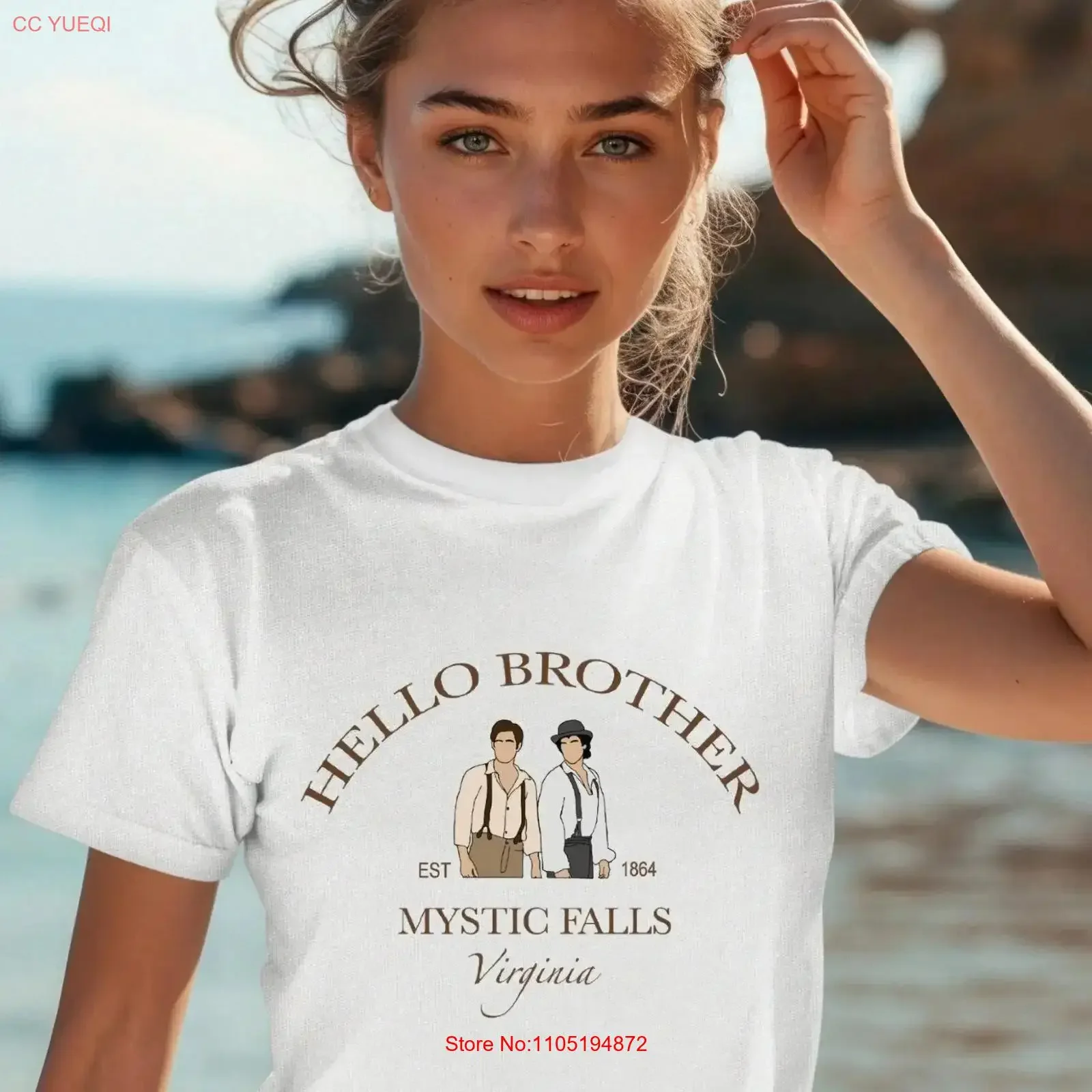 

Hello Brother T Shirt Vampire Diaries Fan Stefan and Damon Salvatore Mystic Falls Virginia vintage Washed graphic Versatile