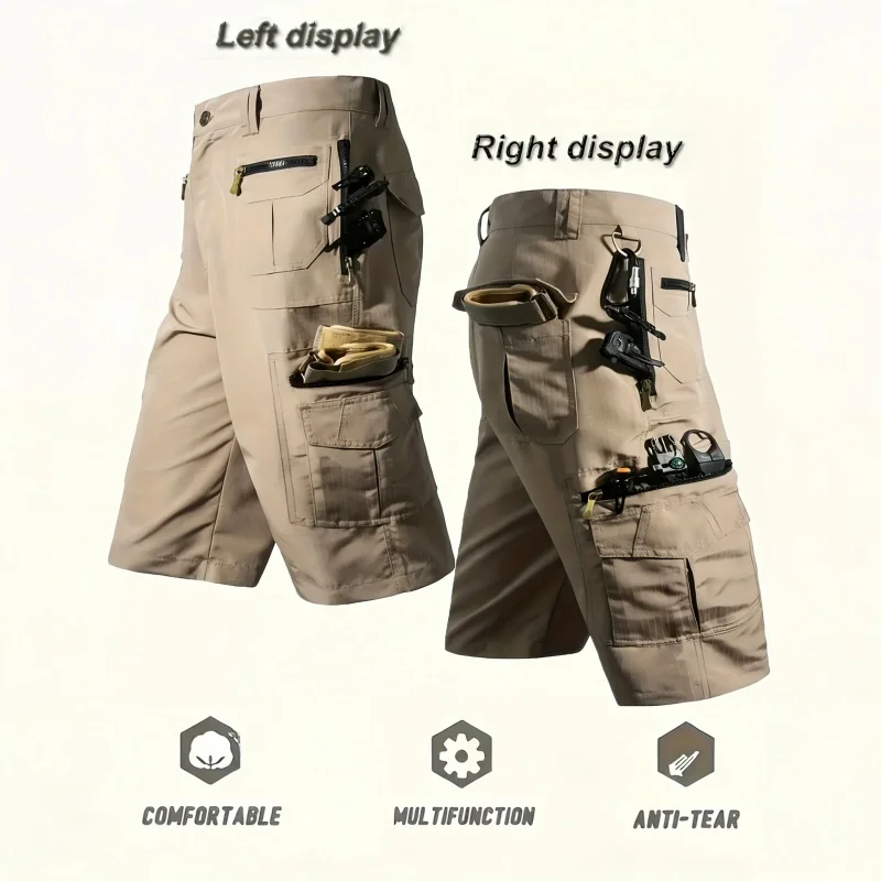 

Men'S Outdoor Casual Seven-Point Pants, Loose Straight Cut, Multi-Pocket, Zippered Trendy Summer Plus-Size Cargo Shorts