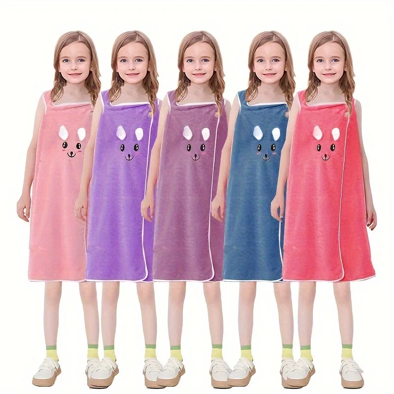 1pc Rabbit Ears Design Children\'s Suspender Bathrobe, Coral Fleece Bath Skirt, Kids Wearable Bath Towel, Soft Skin Friendly