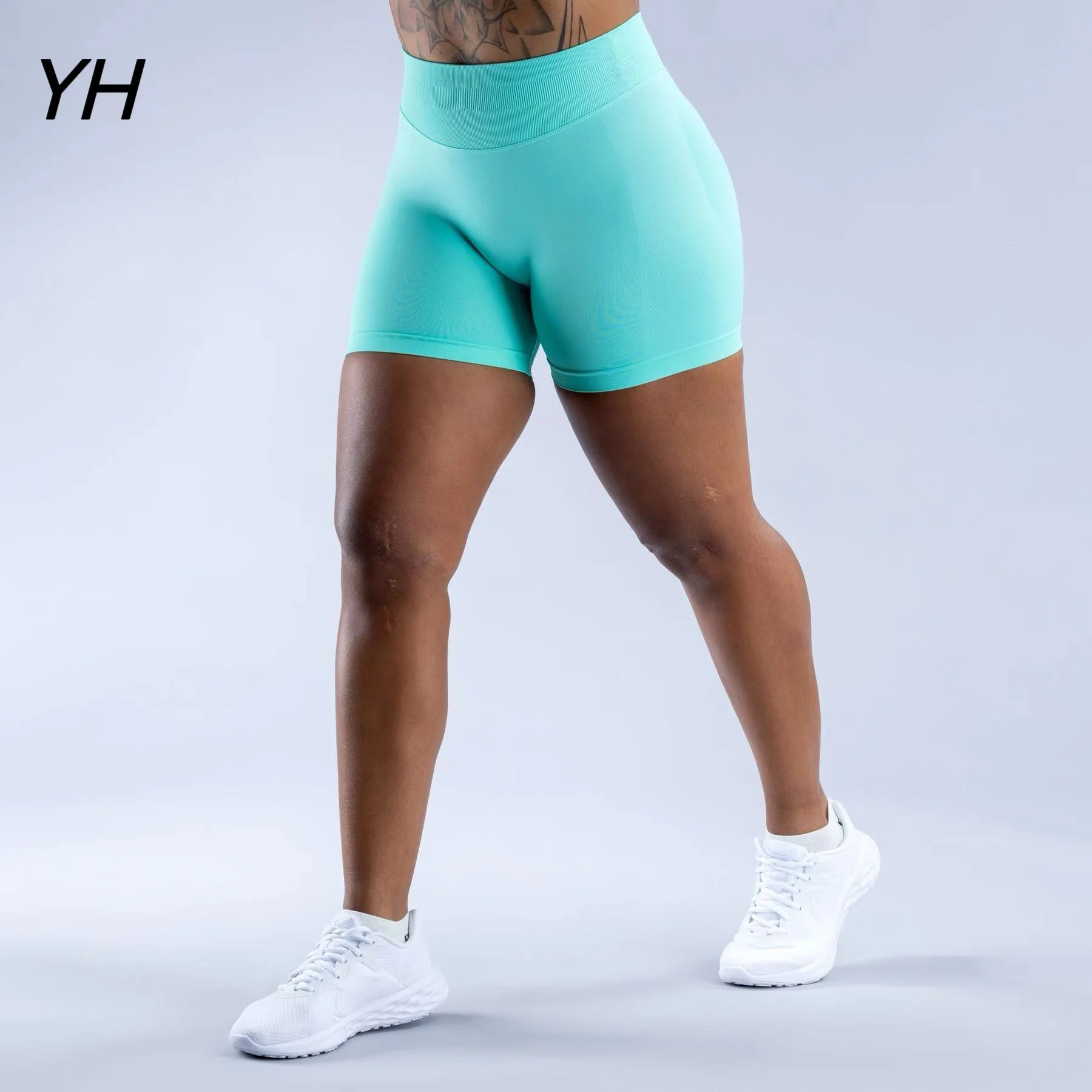 

Impact Shorts 4.5" Low Ribbed Band Yoga Shorts Seamless Flex Scrunch Bum Workout Gym Shorts Yoga Booty Running Short Pants