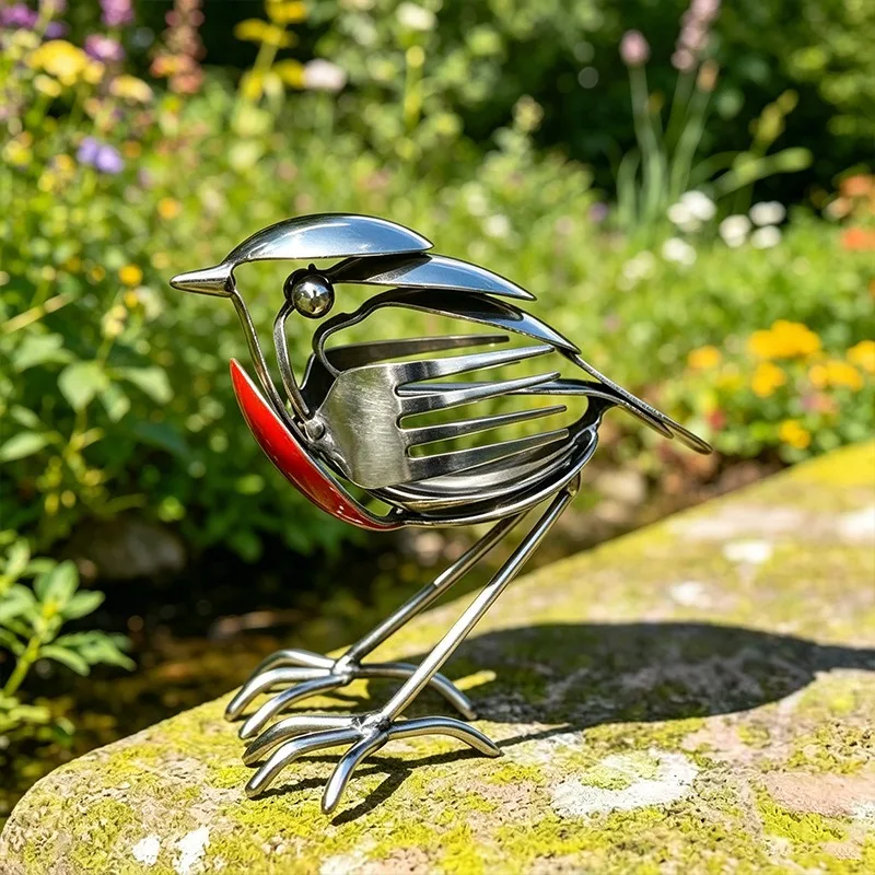 Scrap Metal Art Robin Sculpture Handmade Recycled Metal Bird Figurine Indoor Desktop Garden Decorative Metal Craft Ornament