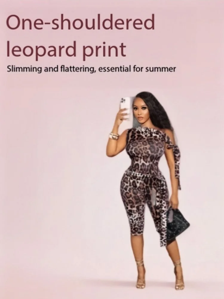 

Fashion Women Leopard Print 3/4 Jumpsuits 2026 Summer Sexy Party Slim Outfit One Piece Suit Rompers