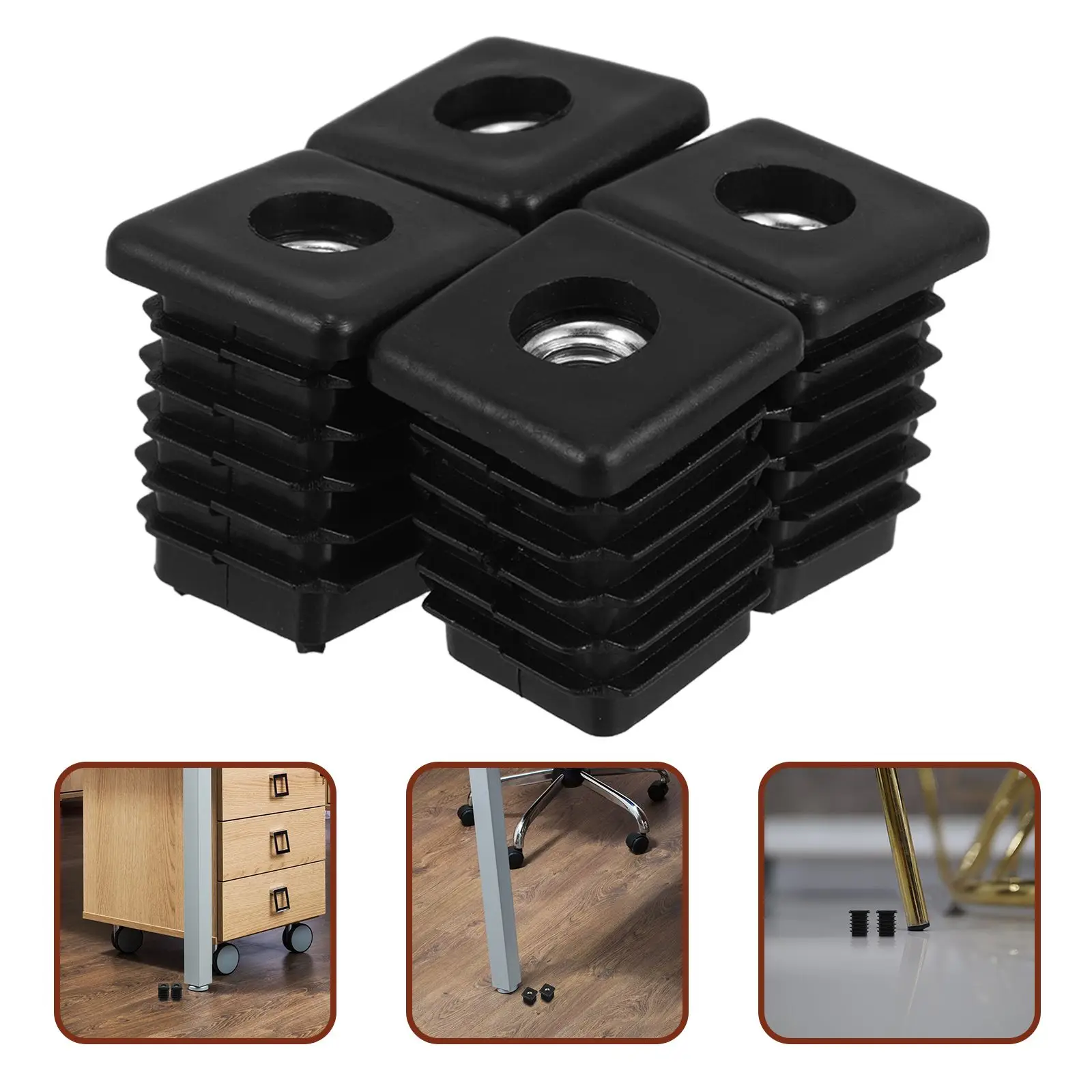 

4Pcs Square Pincushion Heightening Plug Tube Hole End Caps Pipe Chair Leg Cover Insert Connector Tubing Furniture End Cap Chairs