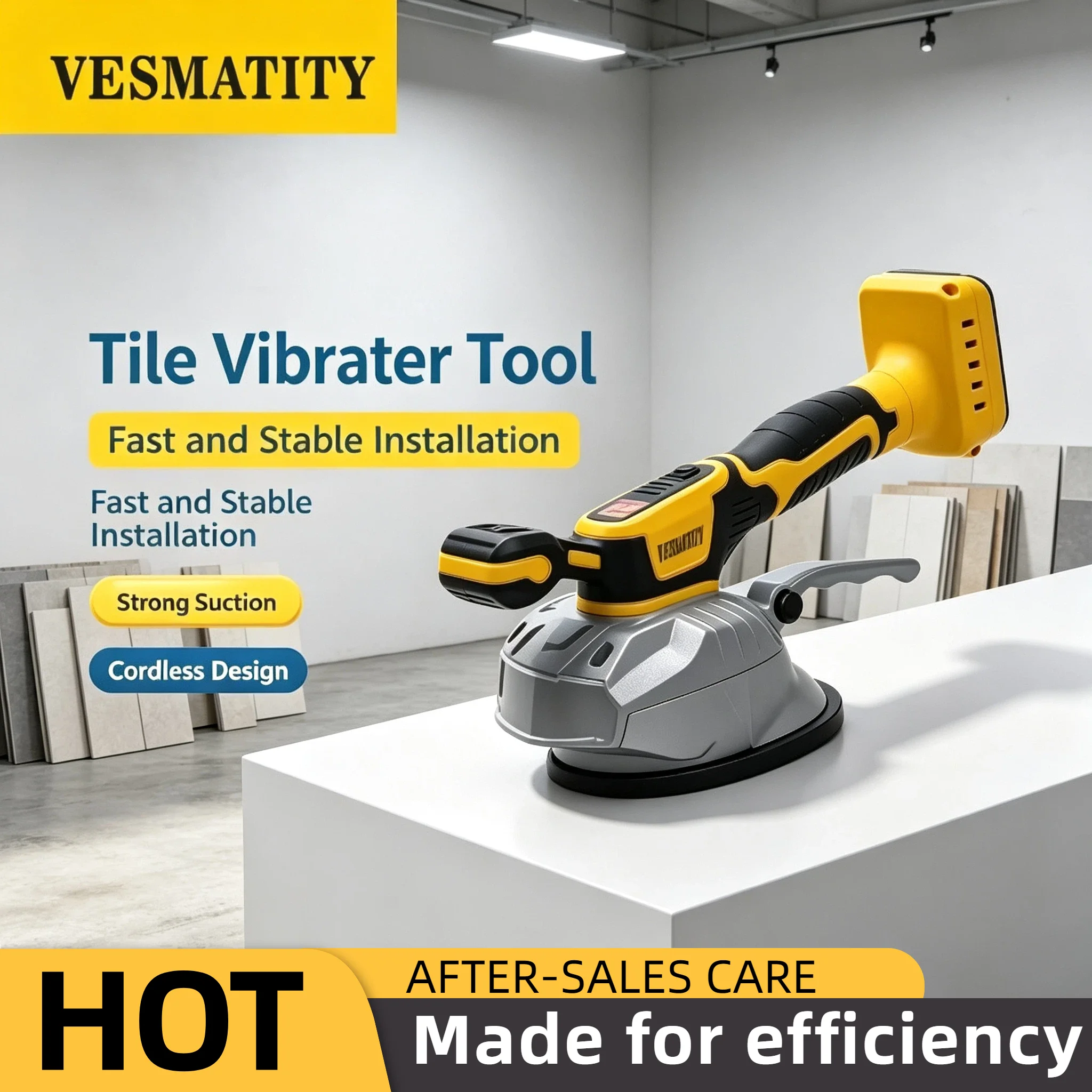 Vesmatity 18V Tile Tiling Machine High Loading Capacity Wall Floor Tile Laying Vibrating Tool 8 Adjustable Battery Pro Max