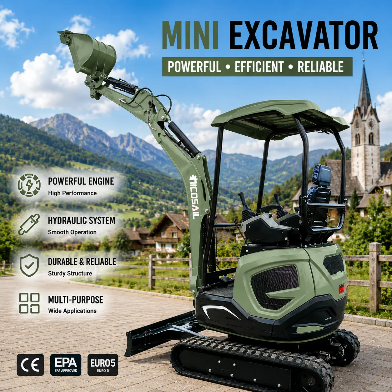 

OKW-22U 2 Ton Mini Excavator Zero Tail Swing Hydraulic Crawler Excavator for Farm Construction Landscaping