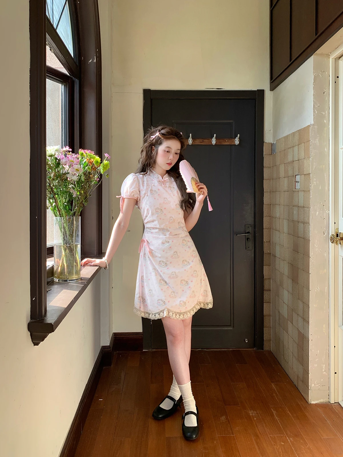 

plus Size Women's Dr Cheese Eating Design Summer Cotton Print A-Line Skirt Cute Plump MM ort Sve Midi Dr