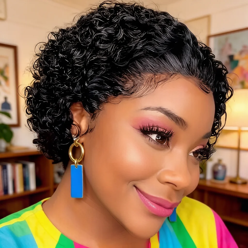 

Короткие кудрявые парики с кружевной передней частью из натуральных волос, парик с кружевной передней частью 13X1, парик в стиле пикси из натуральных волос для женщин