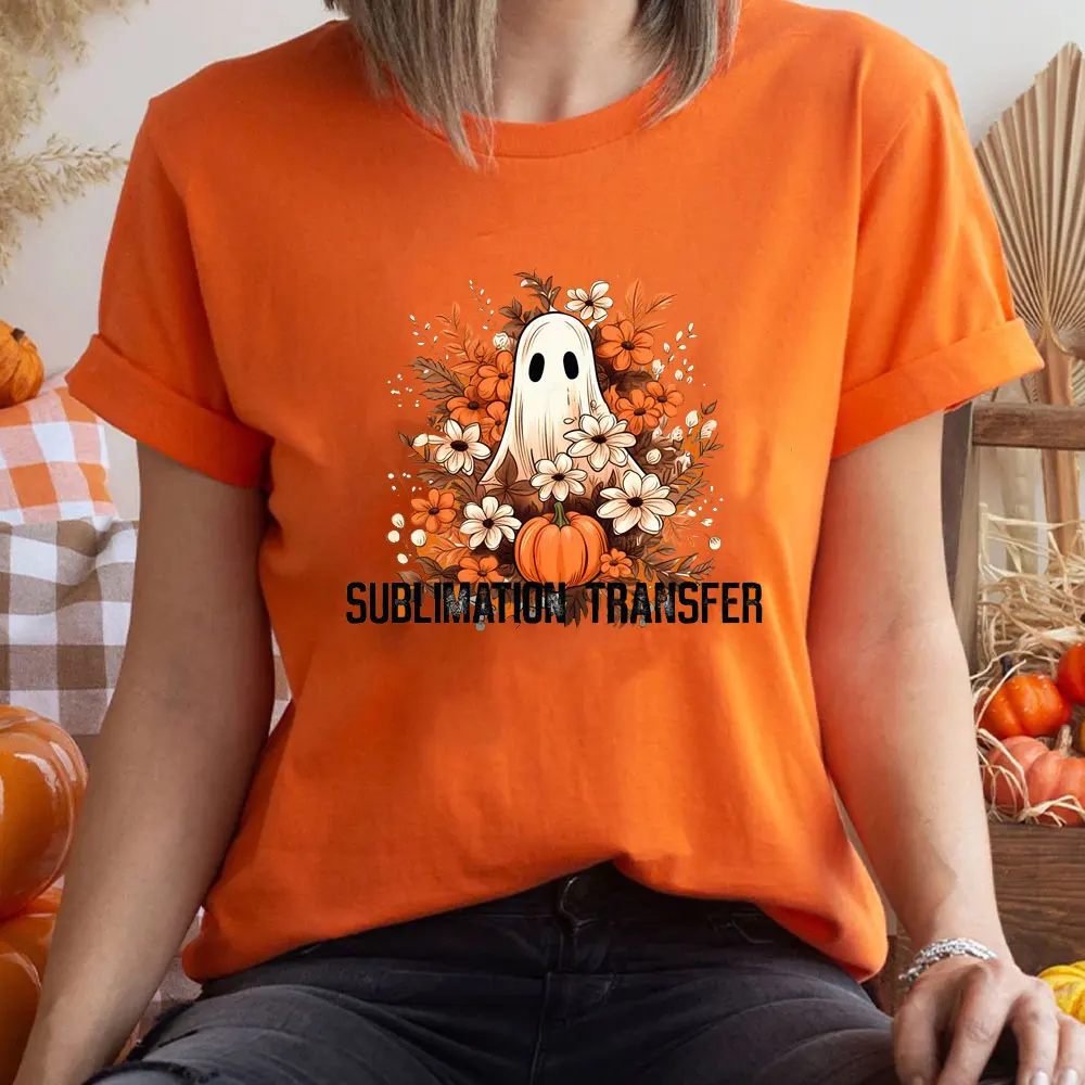 Jack Lanterns  Women Ghost Pumpkin Bat Skeleton Print Round Neck Pullovers Cotton Shirt Graphic T Shirts Y2k Top Harajuku Tops