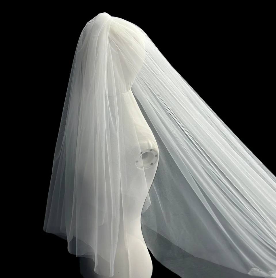 Elegant Cathedral Wedding Veil Long Bridal Veils 2 Layers Tulle with Comb Floral Applique Edge LPDQL357