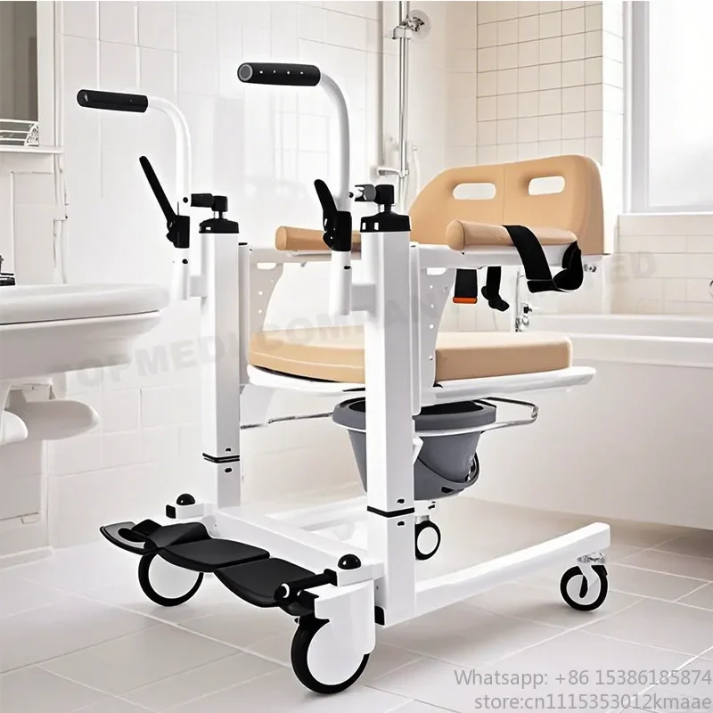 Vequyn Transfer wheelchair CE-Certified Hydraulic Lift Commode for Disabled Patients, Mobile Nursing Transfer Chair, Hospital Gr