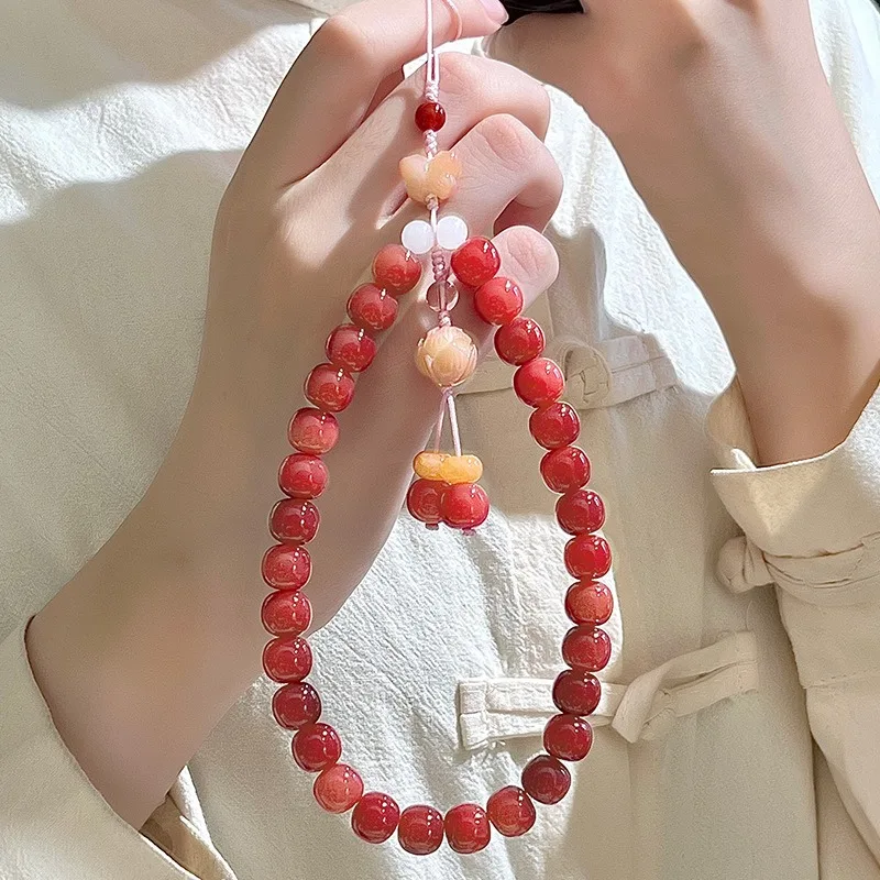 Cherry Cheese Bodhi Root Bracelet Handheld Phone Charm Phone Case Bag Lanyard Pendant Keychain Gifts