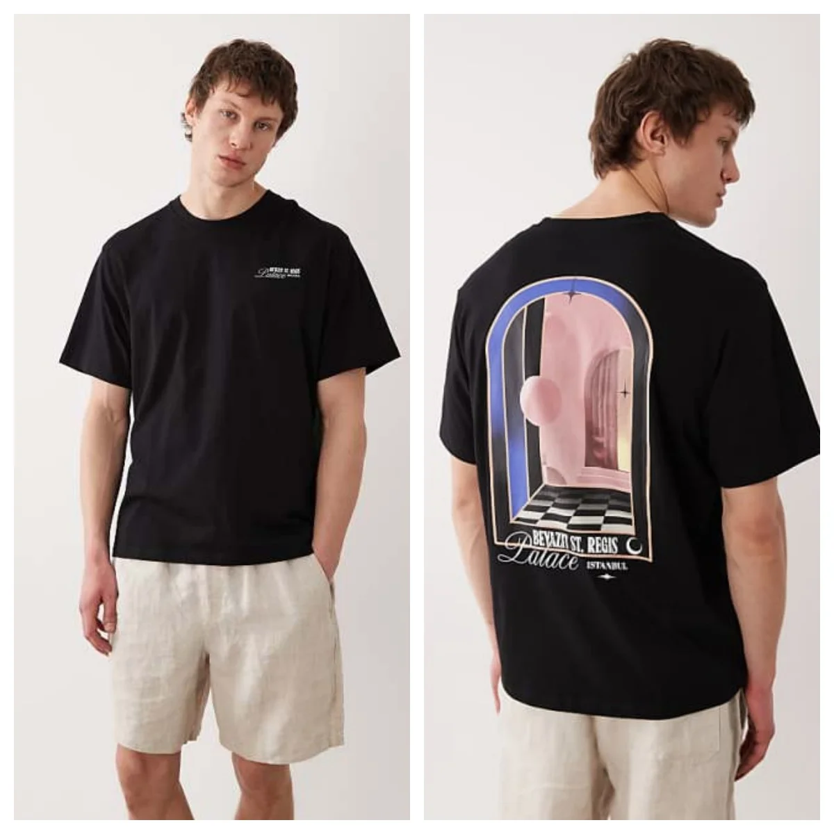 2026 Oversized T-shirt with Scenic Back Print in Black High-end Luxury Unisex Style Both of Men and Women