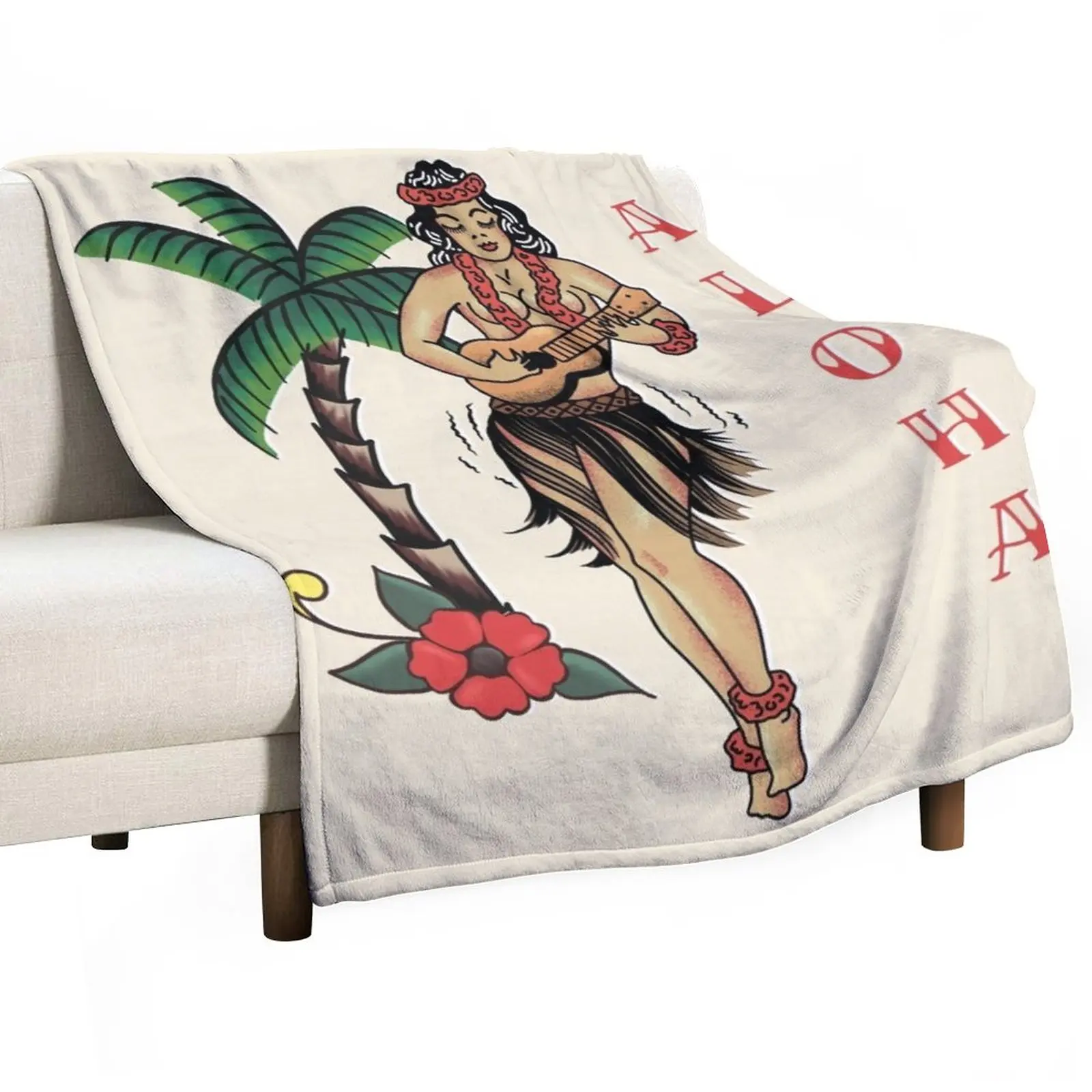 

Jerry Style Traditional Aloha Hula Pinup Girl In Hawaii Throw Blanket Designer Blankets Flannel Blanket Personalized Gift