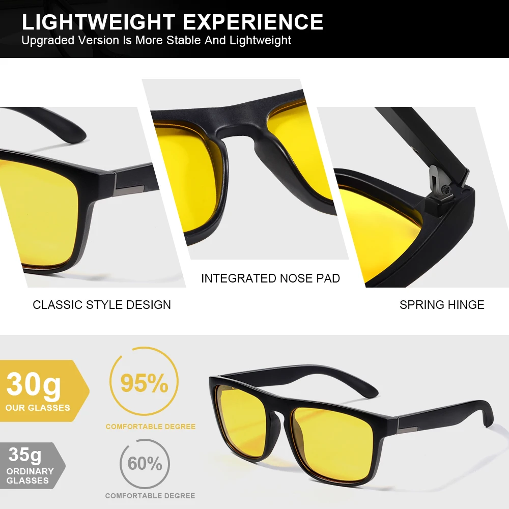 CRIXALIS Polarisierte quadratische Mode-Sonnenbrille für Männer und Frauen, Nachtsichtlinse, Fahren am Abend, Angeln, antireflektierend, UV400 – Detail 3