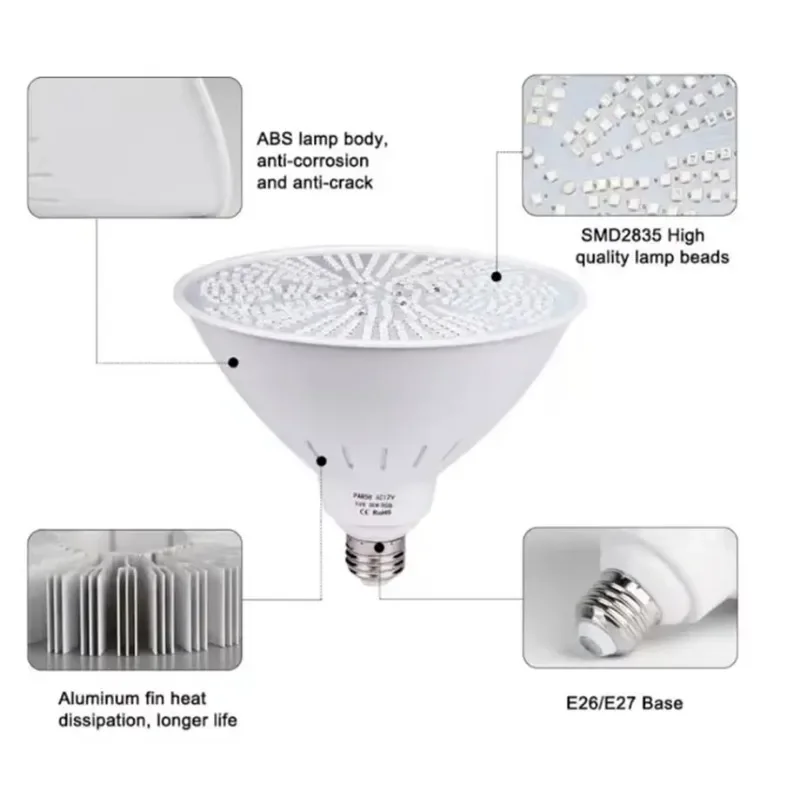 35W RGB & Warm White LED Pool Bulb, IP68 Waterproof Underwater Diving Light E27 Replacement Lamp 12V/120V ABS Housing