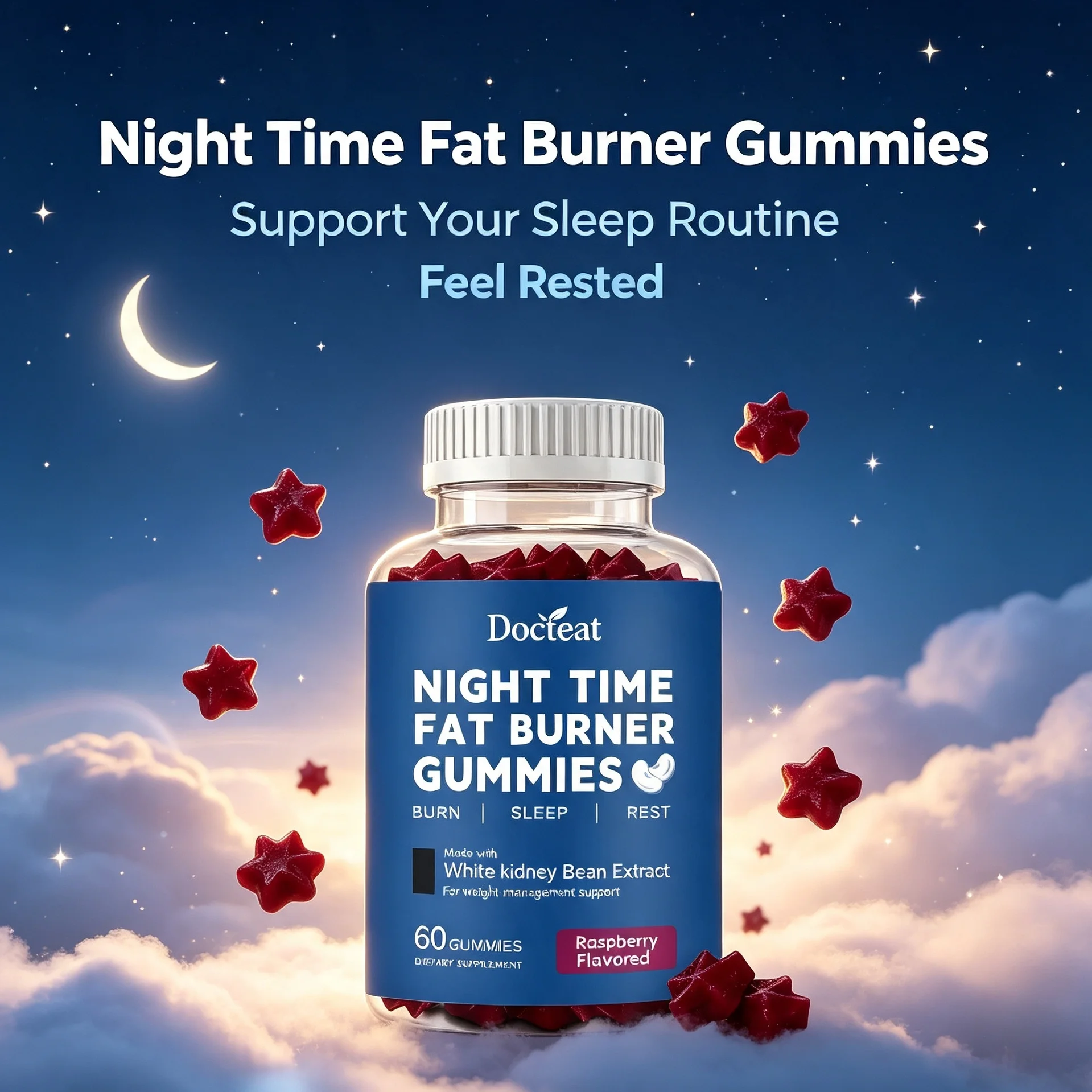 Night Time Fat Burner Gummies Enriched Vitamin D Deep Sleep Support Overnight Fat Metabolism Weight Loss Dietary Supplement