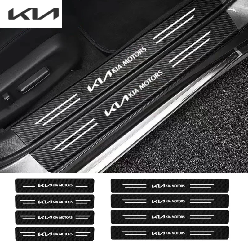 

For Kia STINGER Seltos K5 RIO Sorento Ceed Forte logo Car threshold strips car threshold guard carbon fiber sticker accessories