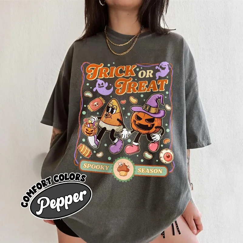 Autumn New Base Shirt Unisex T-shirt Cute Candy Corn Pumpkin Halloween Tee, Retro Spooky Season Graphic Tshirt, Fall Gift