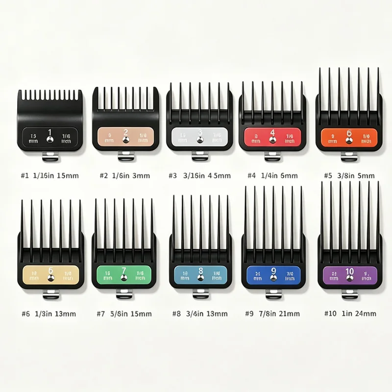 Compatible with Wahl Hair Clippers, 10Pcs Hair Clipper Guide Combs, 1.5-24mm Color-Coded Limit Guards With Metal Clip, Barber Ha