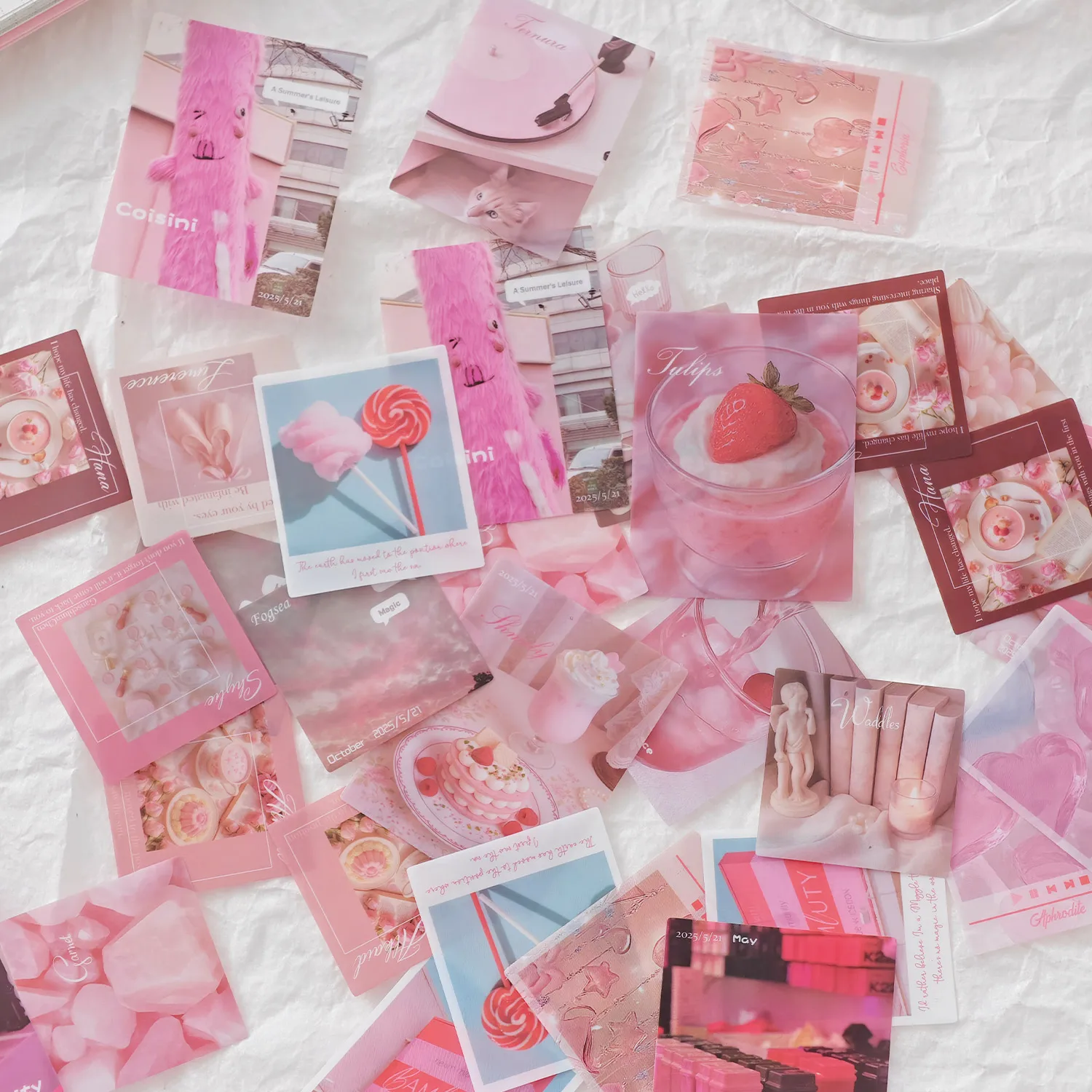 مجموعة ملصقات إنس للمناظر الطبيعية والطعام، حزمة ملصقات من البولي فينيل كلوريد على الطراز الكوري، مادة كتيب، ملصقات مواد تزيين ذاتية الصنع 40 قطعة