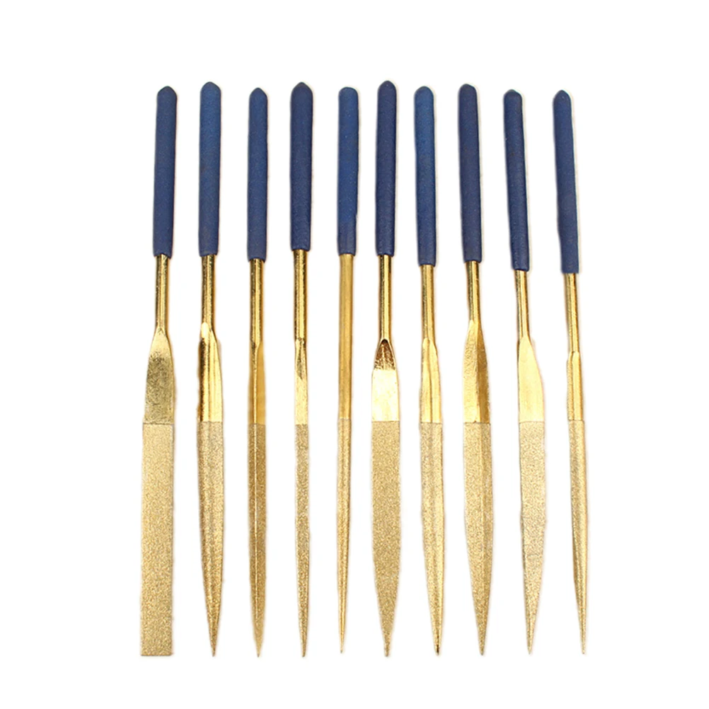 

10 Pcs Diamond Coated Needle File Set for Woodworking Metal Flat Kit Includes Various Shapes Such as Flat Taper for Deburring