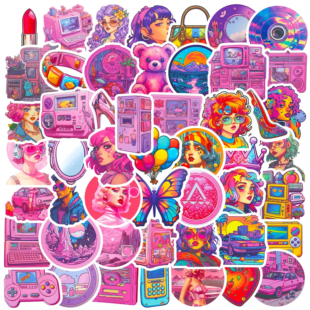 10/30/50pcs Vintage Y2K Pink Girl Graffiti Stickers Cartoon Aesthetic Decals Laptop Suitcase Phone Decoration Sticker Kids Toy