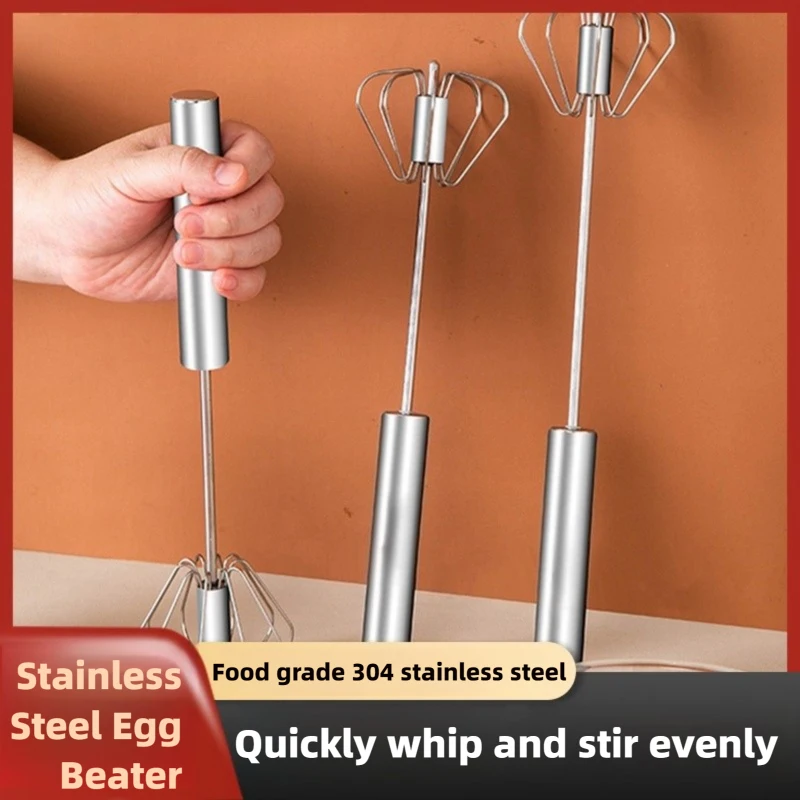 Semi-Automatic Stainless Steel Hand Egg Beater, Manual Hand Mixer, Self-Rotating Cream Whisk Egg Tool for Kitchen Baking Use