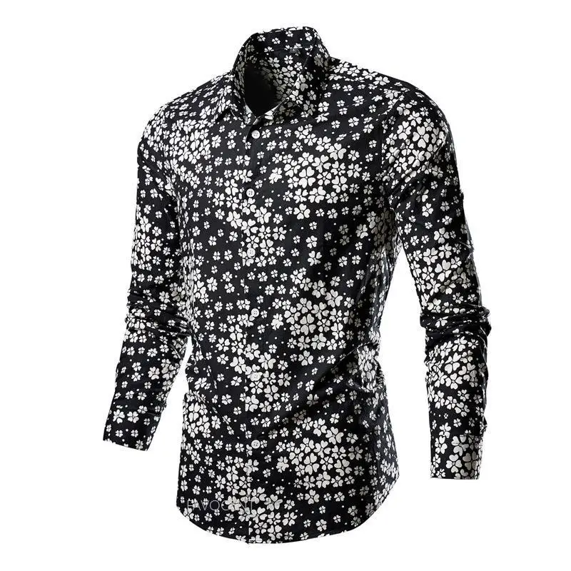 2024 Spring Men Shirts Vintage Flowers Hawaiian Casual Button Up Dress Shirts Slim Fit Long Sleeve Beach Streetwear Men Clothing