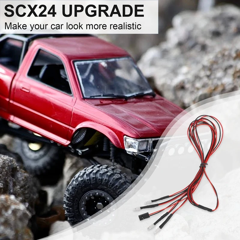 1/24 RC 크롤러 자동차 액시얼 SCX24 90081 AXI00002 용 헤드라이트, 업그레이드 부품, 4 LED 라이트 키트, 2 화이트, 2 레드, 3mm