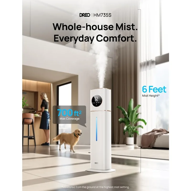 Dreo 11L Smart Humidifier Large Room 700 ft², 100H Cool Mist Air Humidifiers for Bedroom, Top-Fill Self-Cleaning Tank, 26dB