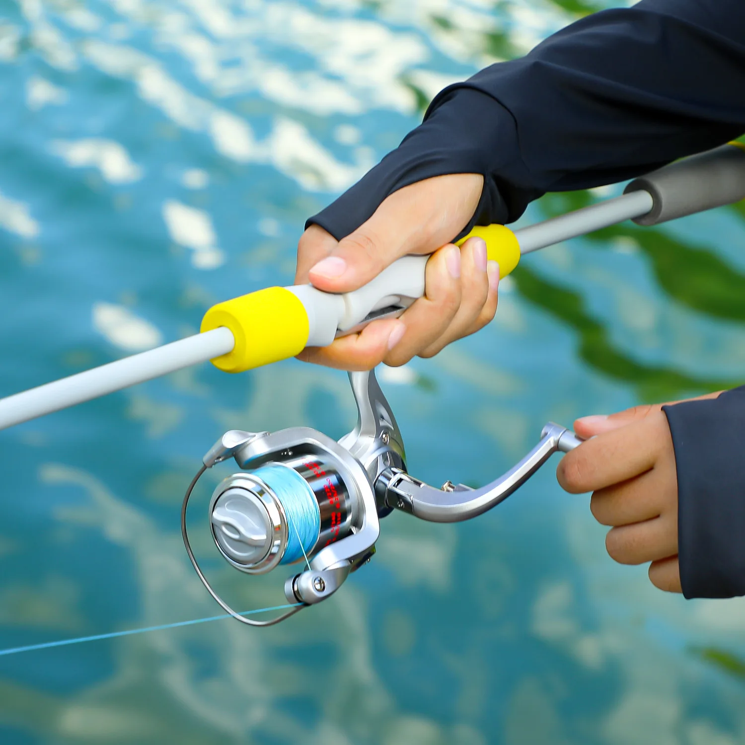 Sougayilang 2 Abschnitt Spinning Angelrute und Angelrolle Combo 1,8/2,1 m Carbon Faser Angelrute 5,2:1 Angelrolle Bass Fisch – Detail 15