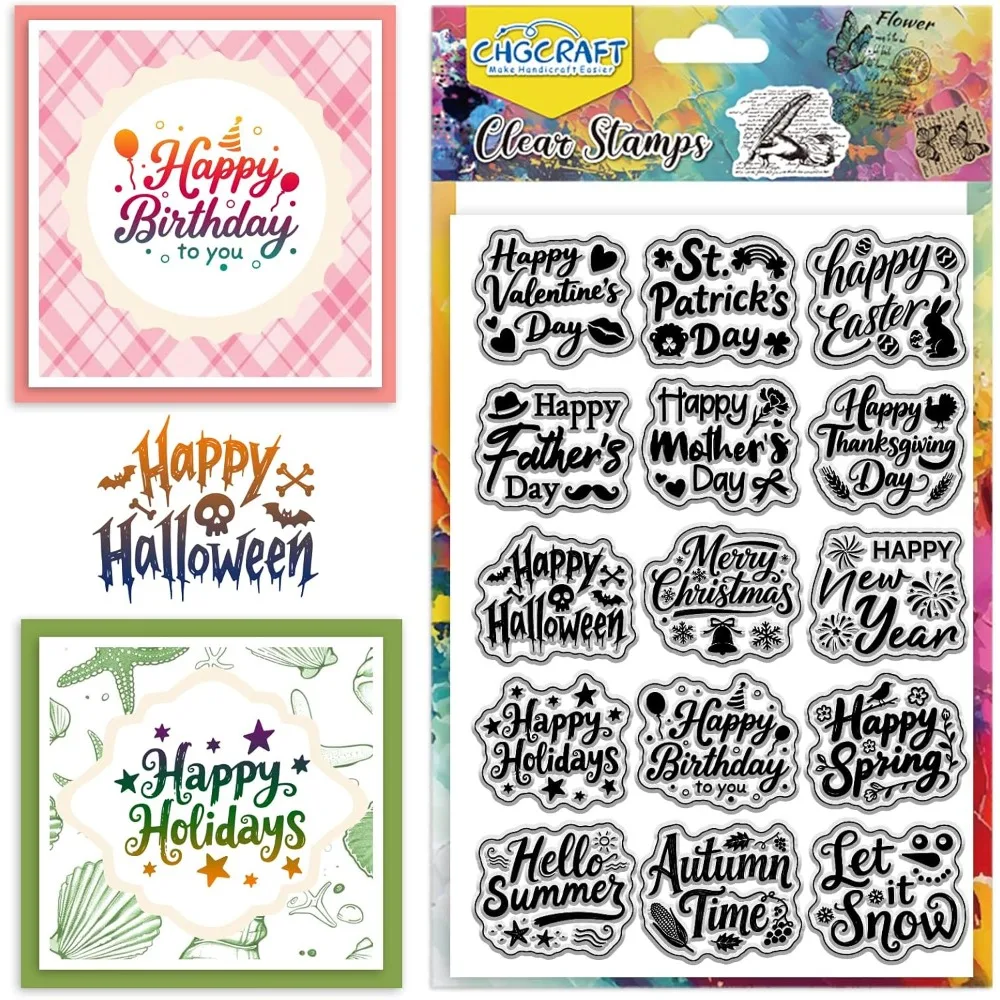 Klare Stempel für saisonale Feste, allgemeine Ausdrücke und Begrüße, Stempelsiegel für DIY-Scrapbooking und Kartenherstellung aus Papier