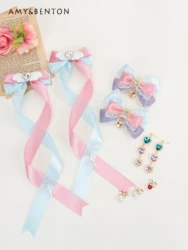Japanese Lolita Hair Clips Dopamine Sweet Hair Accessories Mine Heart Shape Rhinestone Lace Stitching Bow Girl Hair Accessoires