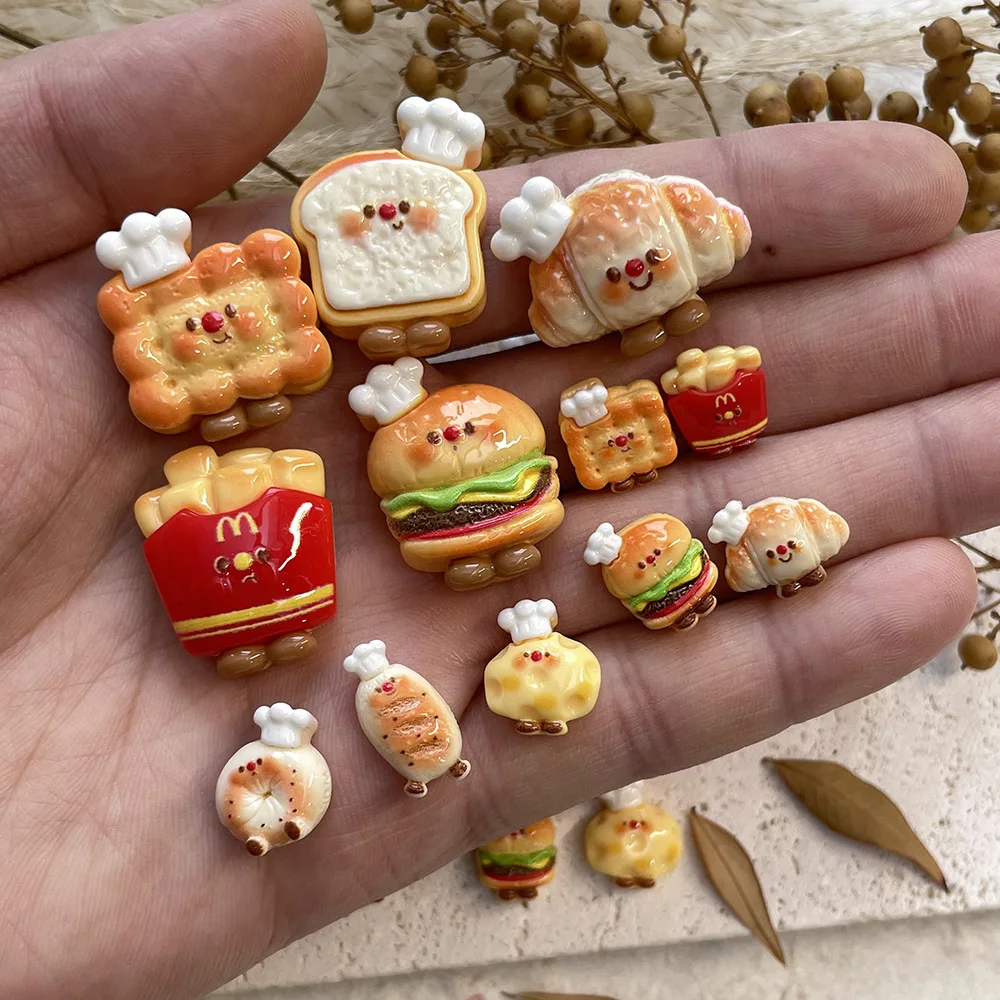 อุปกรณ์ตกแต่งเรซิ่นรูปเชฟแฮมเบอร์เกอร์ 5 ชิ้น สำหรับตกแต่งเคสมือถือ เครื่องประดับผม และงาน DIY