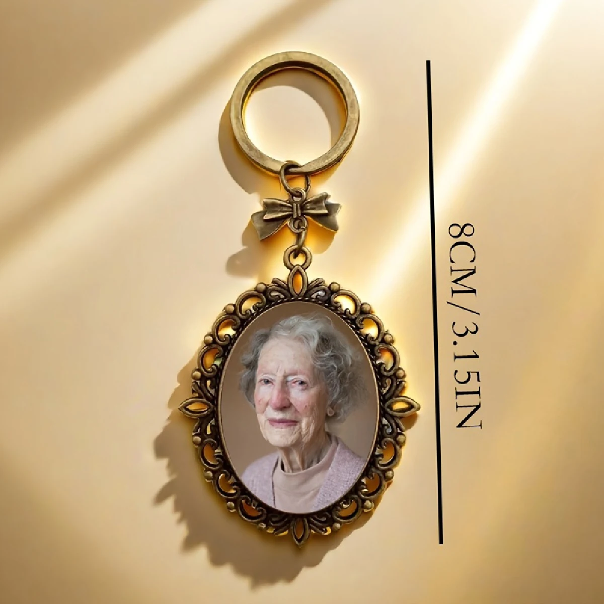 Personalized Dual-Sided Photo Keychain with Synthetic Gemstone