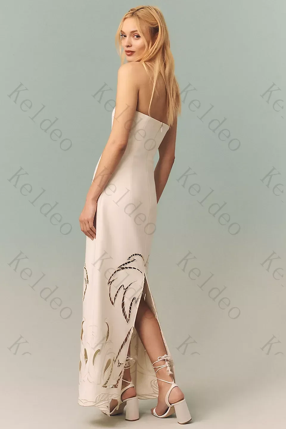 Customized Minimalist Sheath Sleeveless Wedding Dresses Sexy Strapless Straight Neck Hollow‑Out Cutout Floor‑Length Bridal Gowns