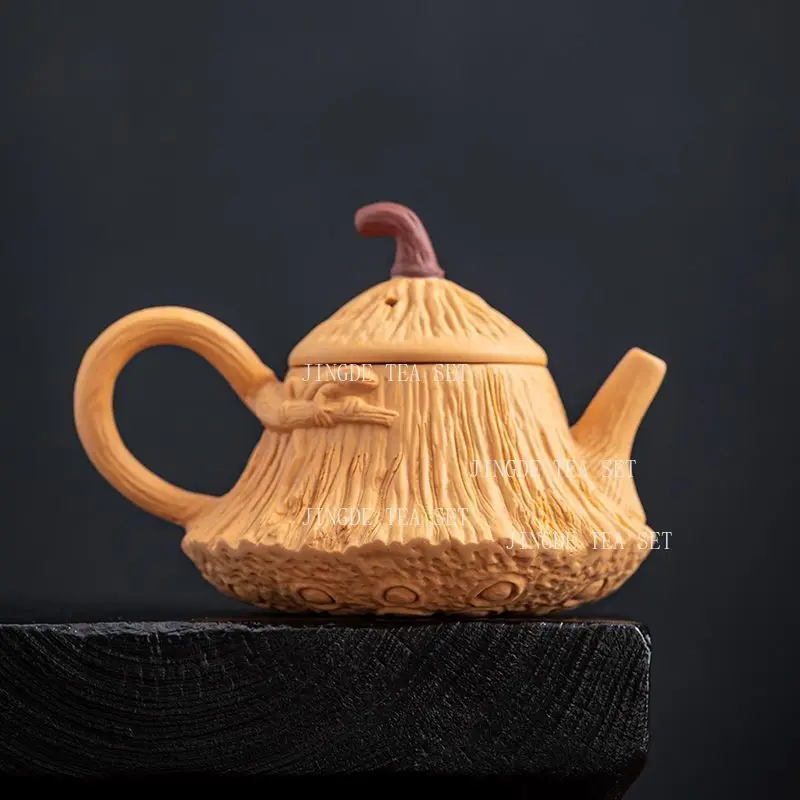 170ml Bionic Grass Texture Ceramic Teapot with Natural Branch Knob Artisan Kung Fu Tea Pot for Tea Ceremony and Collection