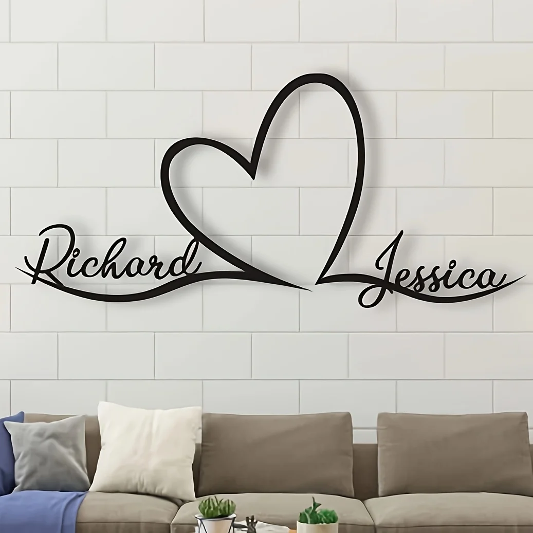Customizable Heart Metal Wall Art, Personalized Love Sign - Indoor/Outdoor Home Decor, Door and Living Room Wall Decor