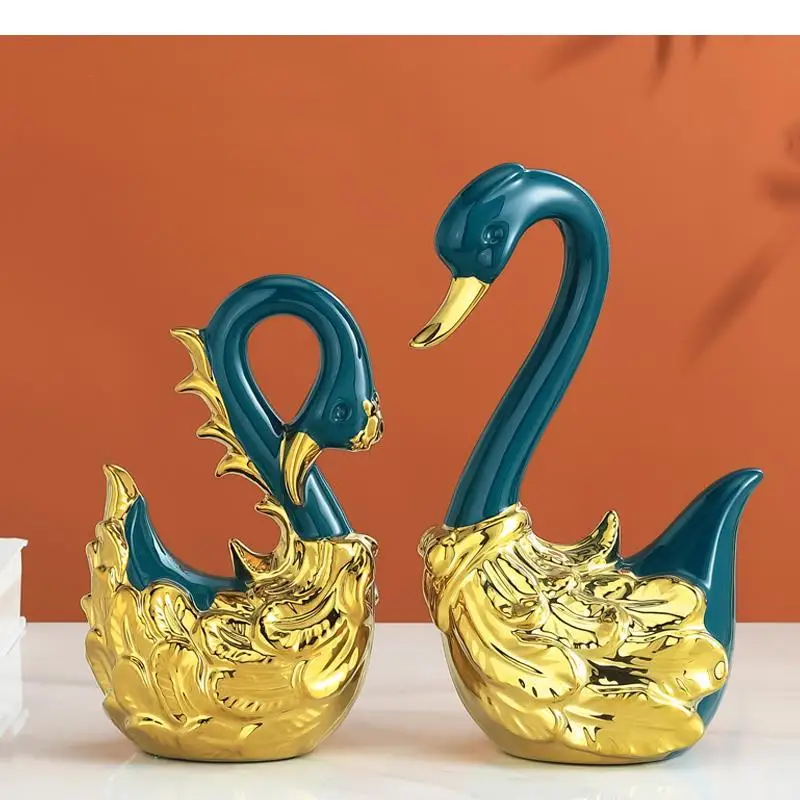 

ceramic handicraft ornaments swan bird Golden Simulation animal abstract crafts Home Decoration