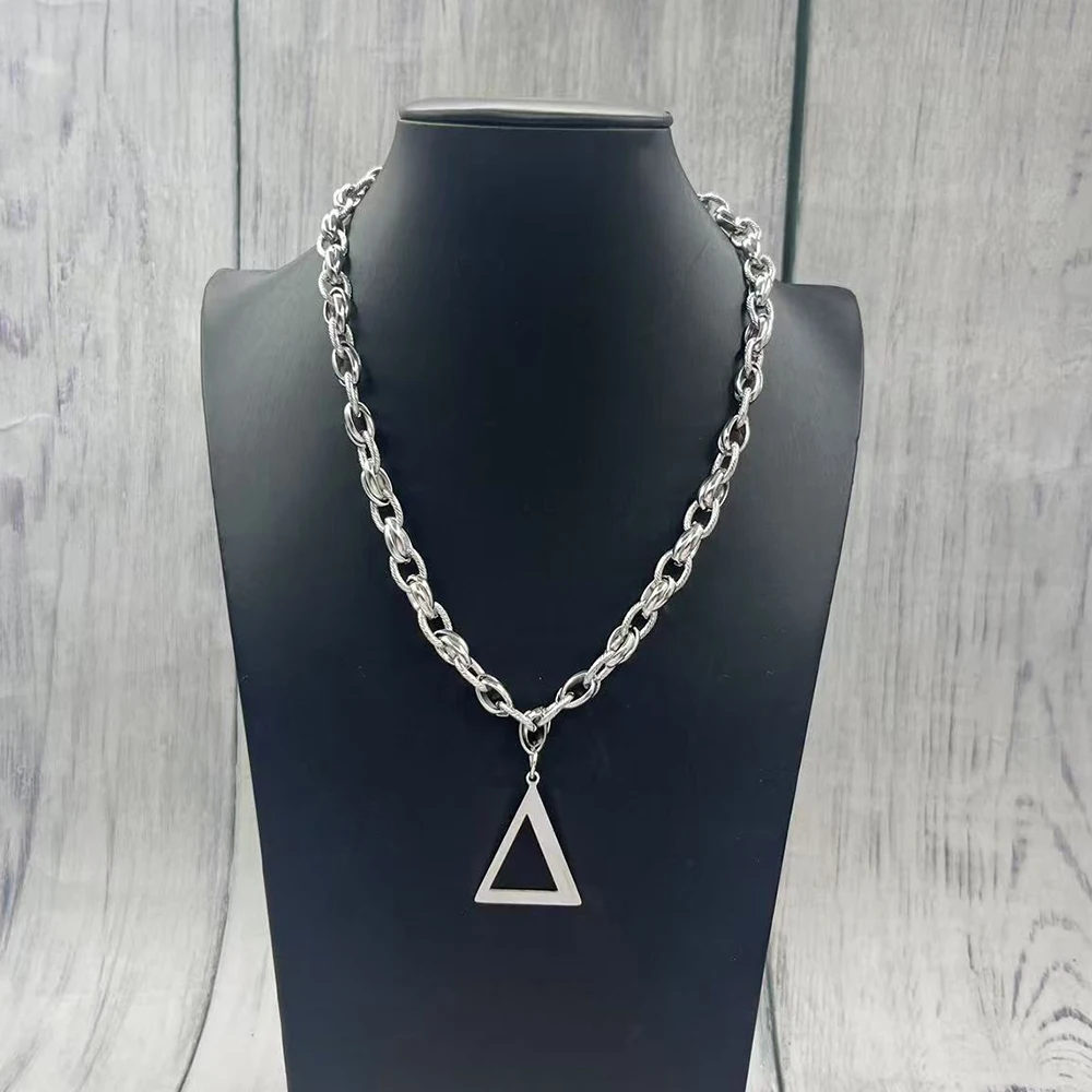 Delta Greek Pyramid Logo Pendant Stainless Steel Necklace