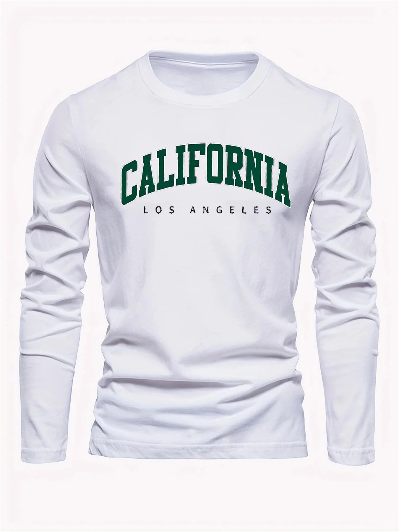 100% pure cotton men's long sleeved round neck loose casual California letter printed spring and autumn versatile T-shirt top