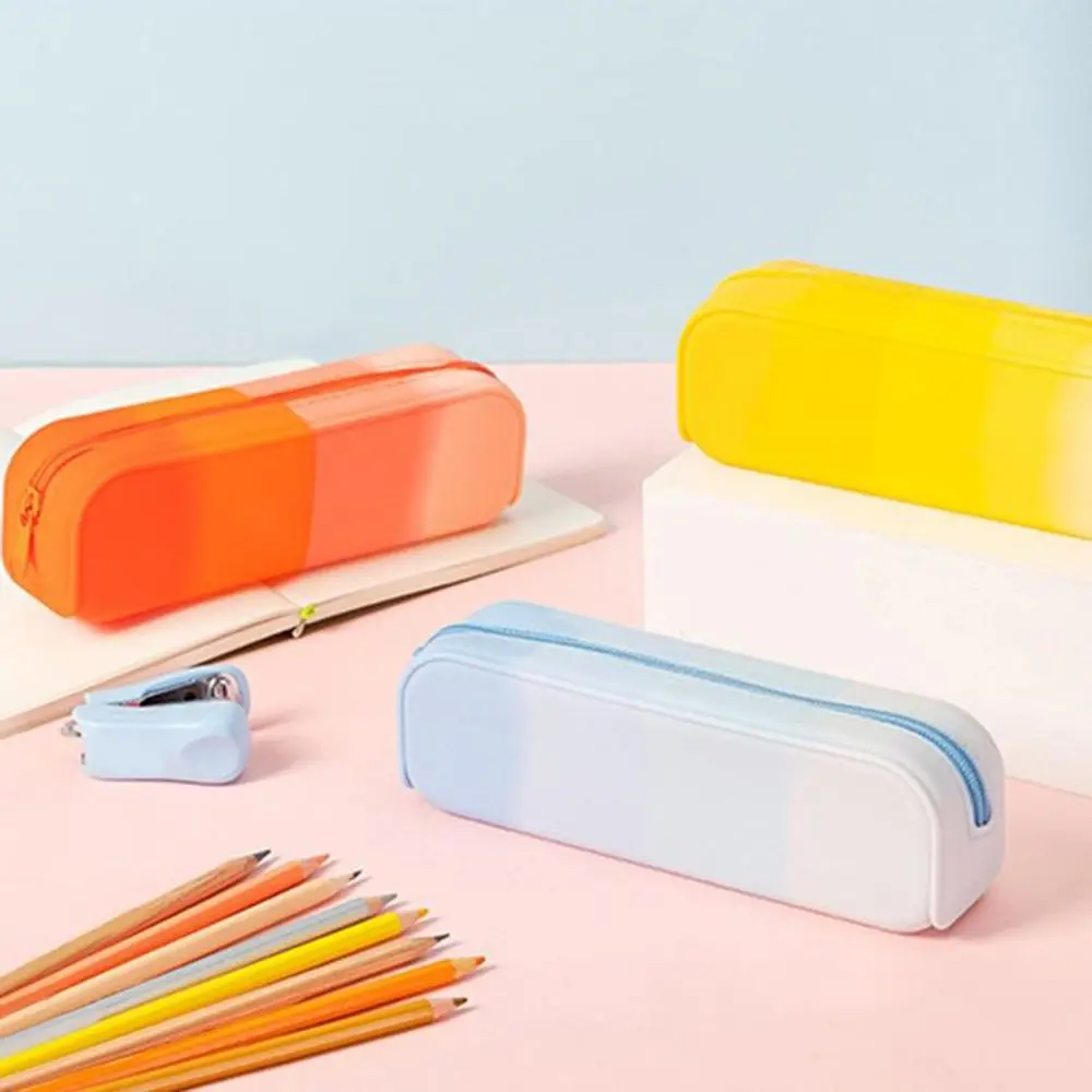 New Soft Silicone Pen Bag Large Capacity Gradient Color Pencil Case Multifunctional Learning Supplies Pen Storage Bag