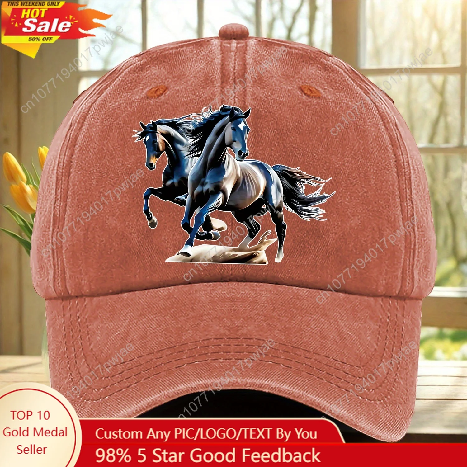 

Elegant Black & White Running Horses Baseball Cap - Adjustable Snapback, Lightweight & Breathable Polyester, Machine Washable -