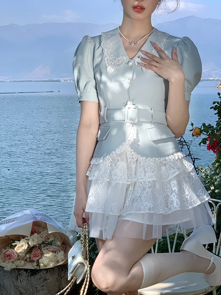 

Модный антивозрастной комплект Acaine Miguel Girl Vivacious: весенний кружевной топ и юбка для молодых женщин