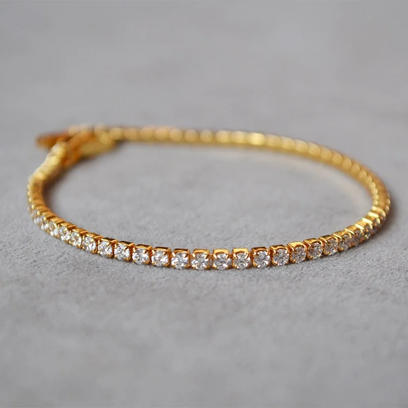 Senlissi Luxury 925 Sterling Silver 3MM Cubic Zirconia Tennis Bracelet Thin Bling Chain Wedding Bracelet For Ladies