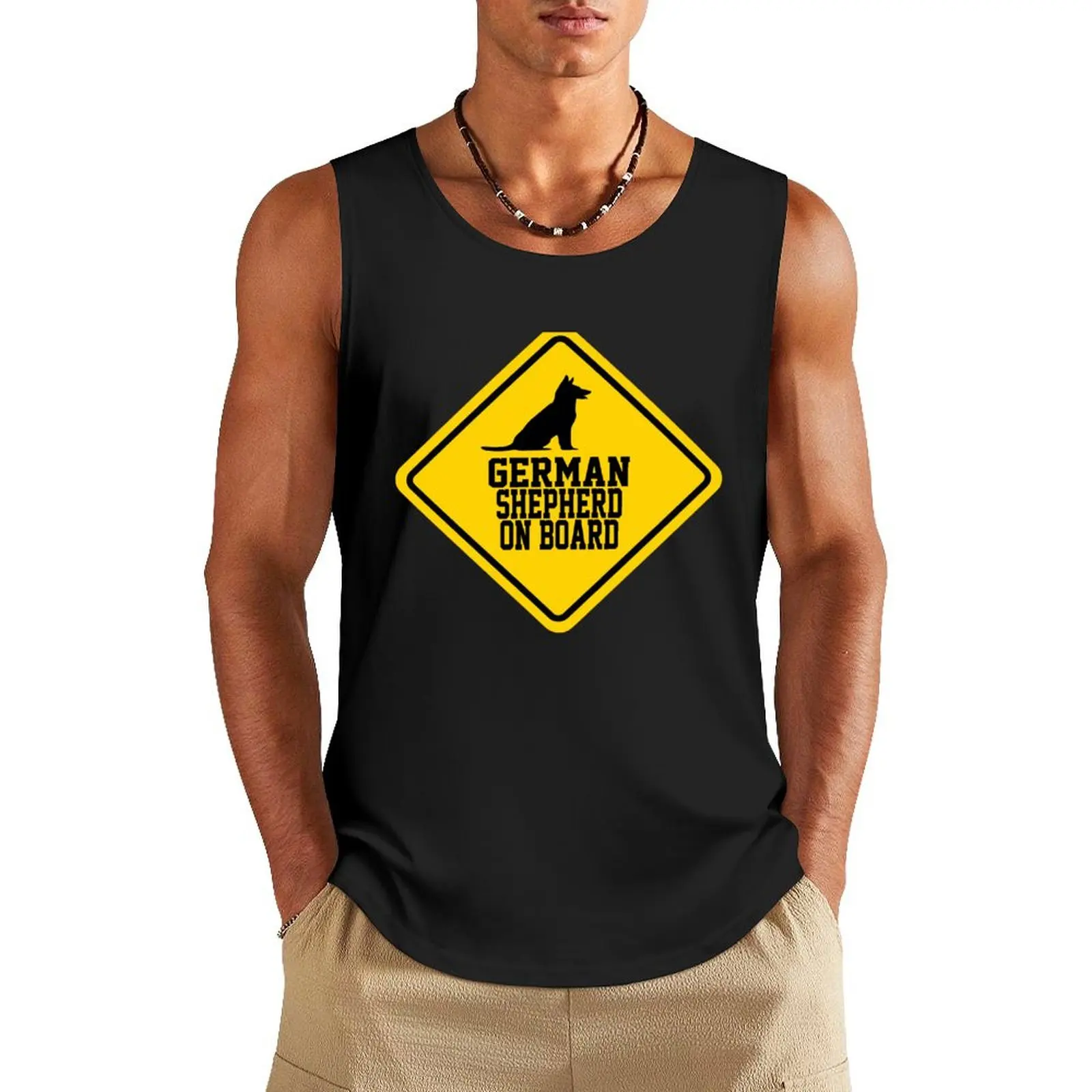 

German Shepherd On Board Sticker Tank Top gym t-shirts man mens clothing Sleeveless men